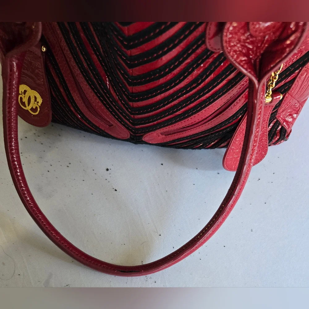 Sharif Original 1827 Designer Purse Red/Black Leather Shoulder Bag *Bonus Tote - Picture 7 of 14